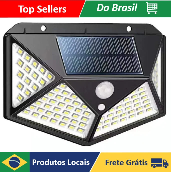 🌞 Luminária de Emergência Solar 100 LEDs – Sensor de Presença, 3 Funções, Envio Imediato