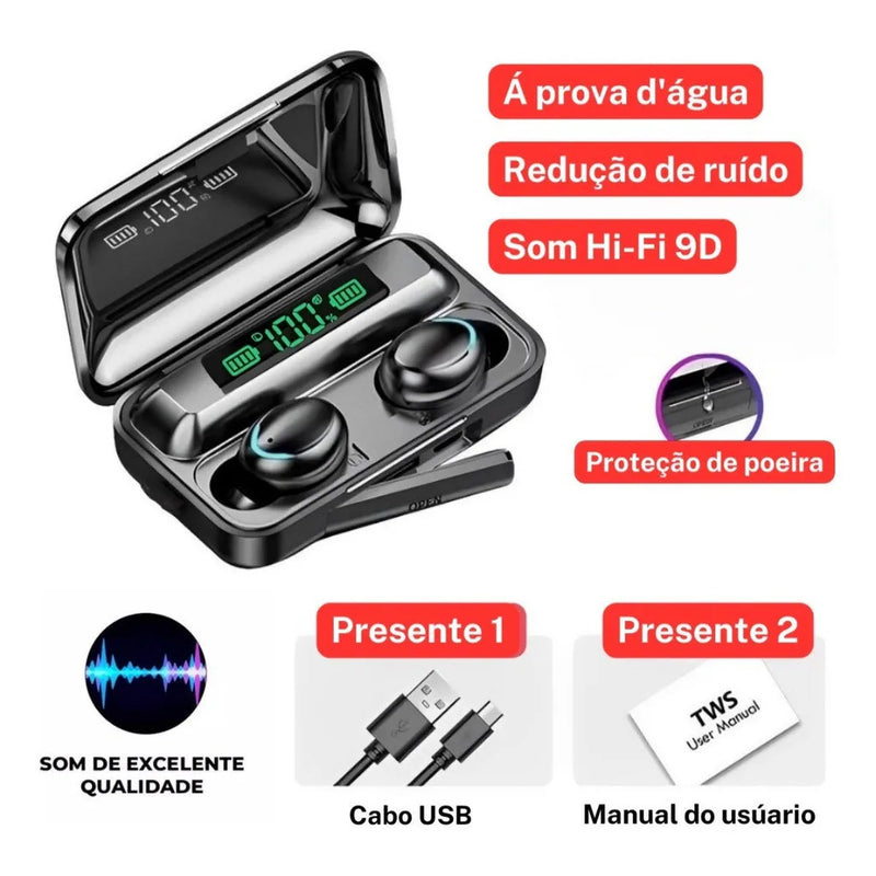 🎧 Fone de Ouvido Sem Fio F9-5 – Display LED, Power Bank e Áudio Premium