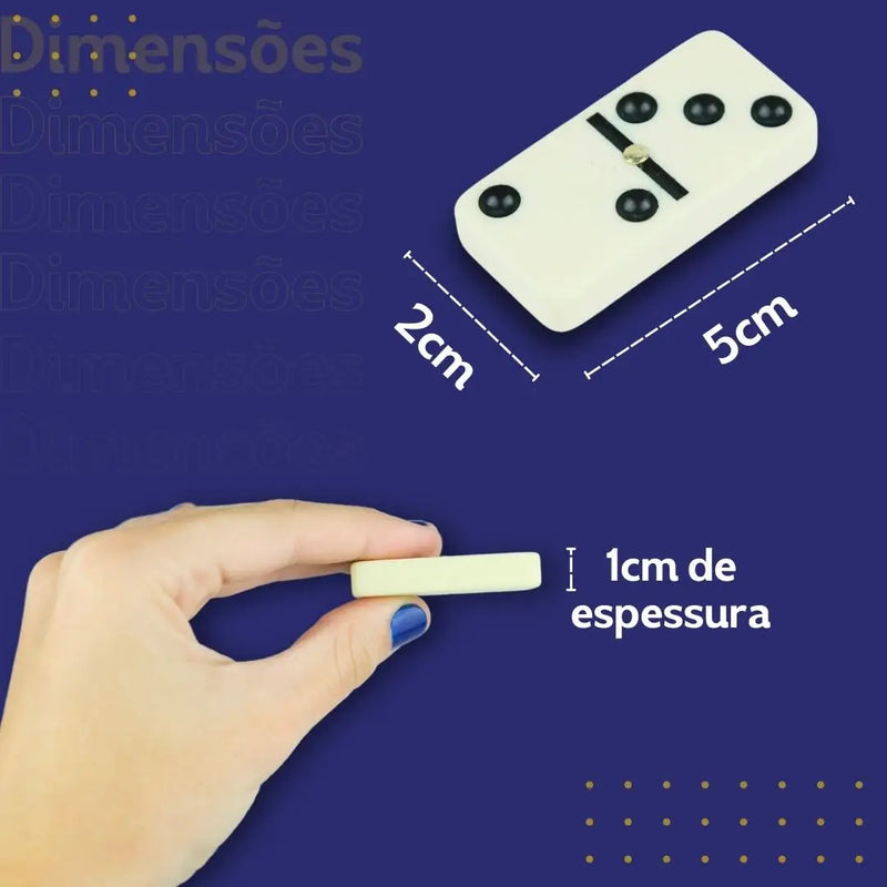 🎲 Dominó de Osso Profissional com Maleta – Pedras Grandes (10mm), 28 Peças