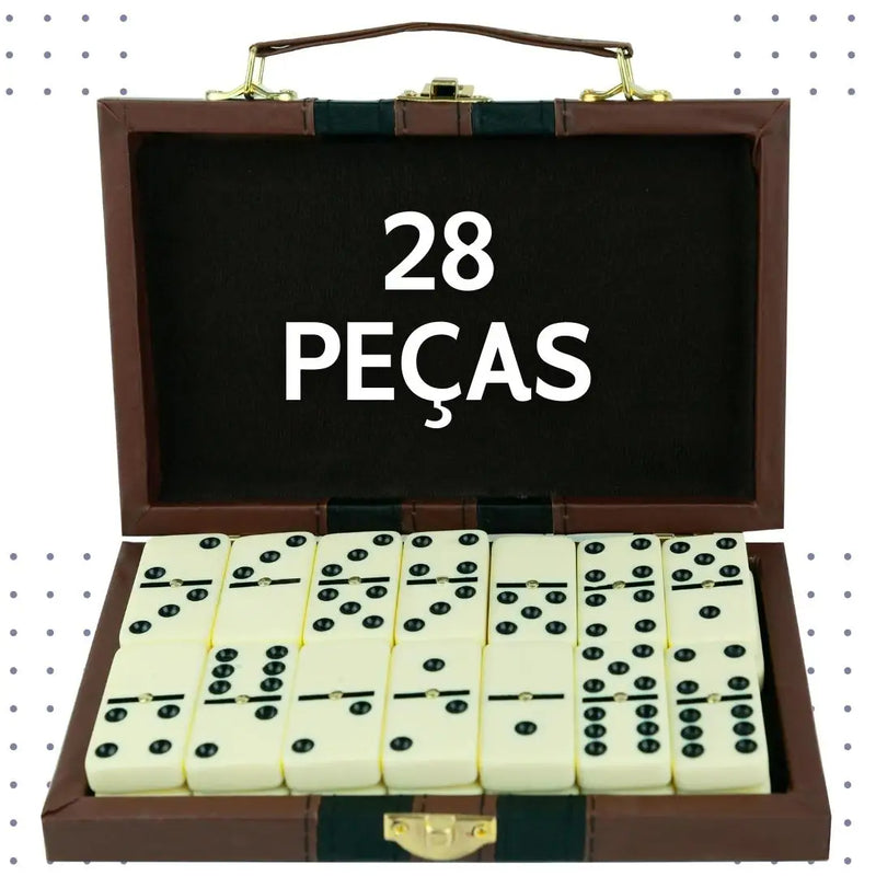 🎲 Dominó de Osso Profissional com Maleta – Pedras Grandes (10mm), 28 Peças